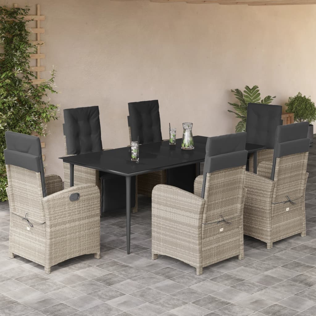 7-tlg. Garten-Essgruppe mit Kissen Hellgrau Poly Rattan